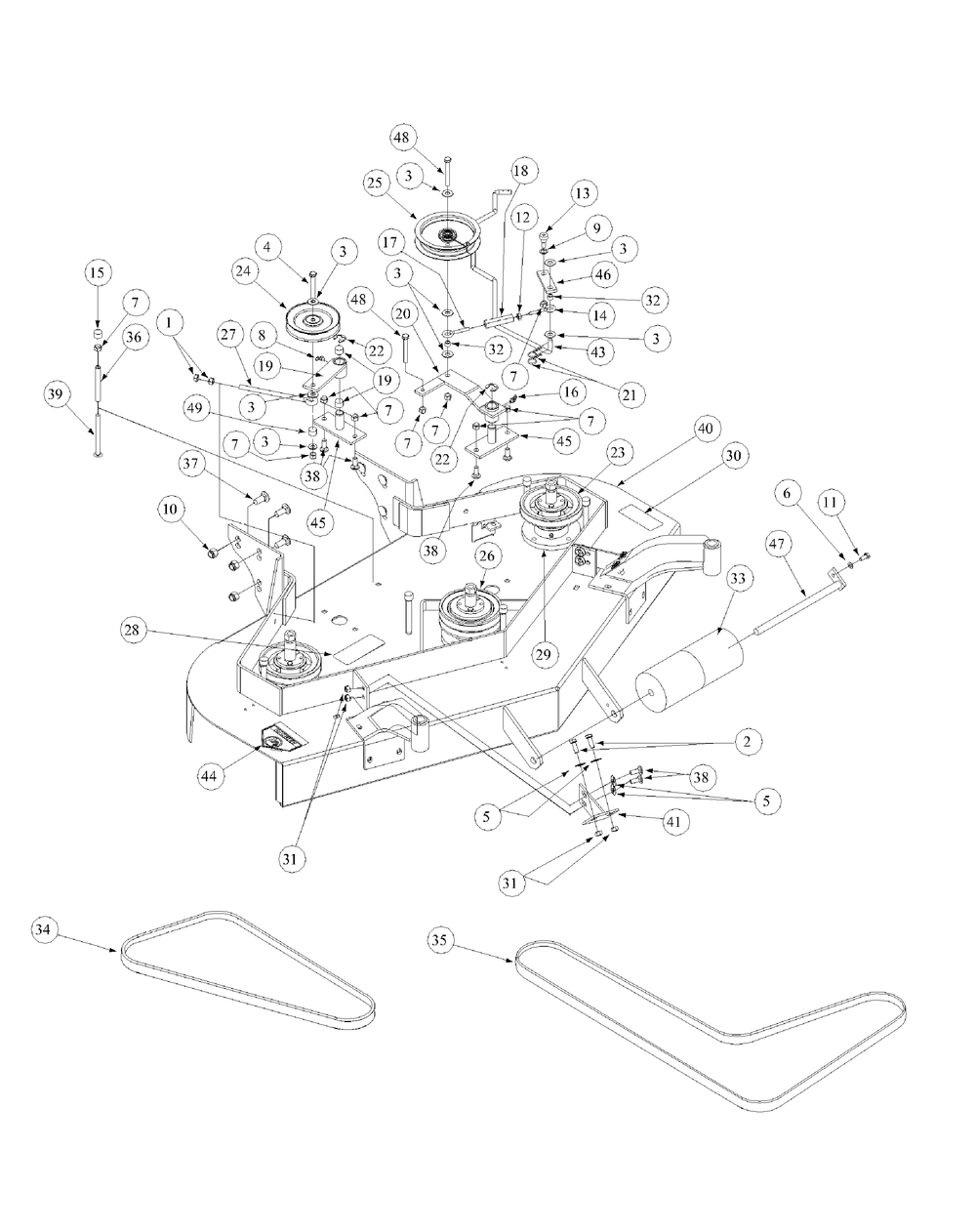 Deck Assembly Diagram and Parts List for G1752 55AE224T150-WAM Cub Cadet Lawn Mower